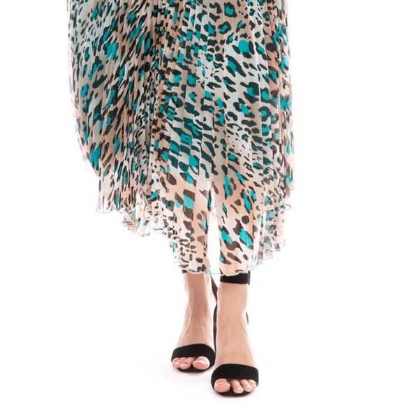 Loyd Ford NWT Pleated Teal Animal Print Midi Skirt Size 2 - Picture 4 of 16